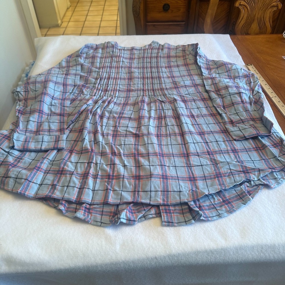 Woman Within Top Womens 3X 30 32 Blue Plaid Pintuck Button Front Blouse Plus - Picture 5 of 7